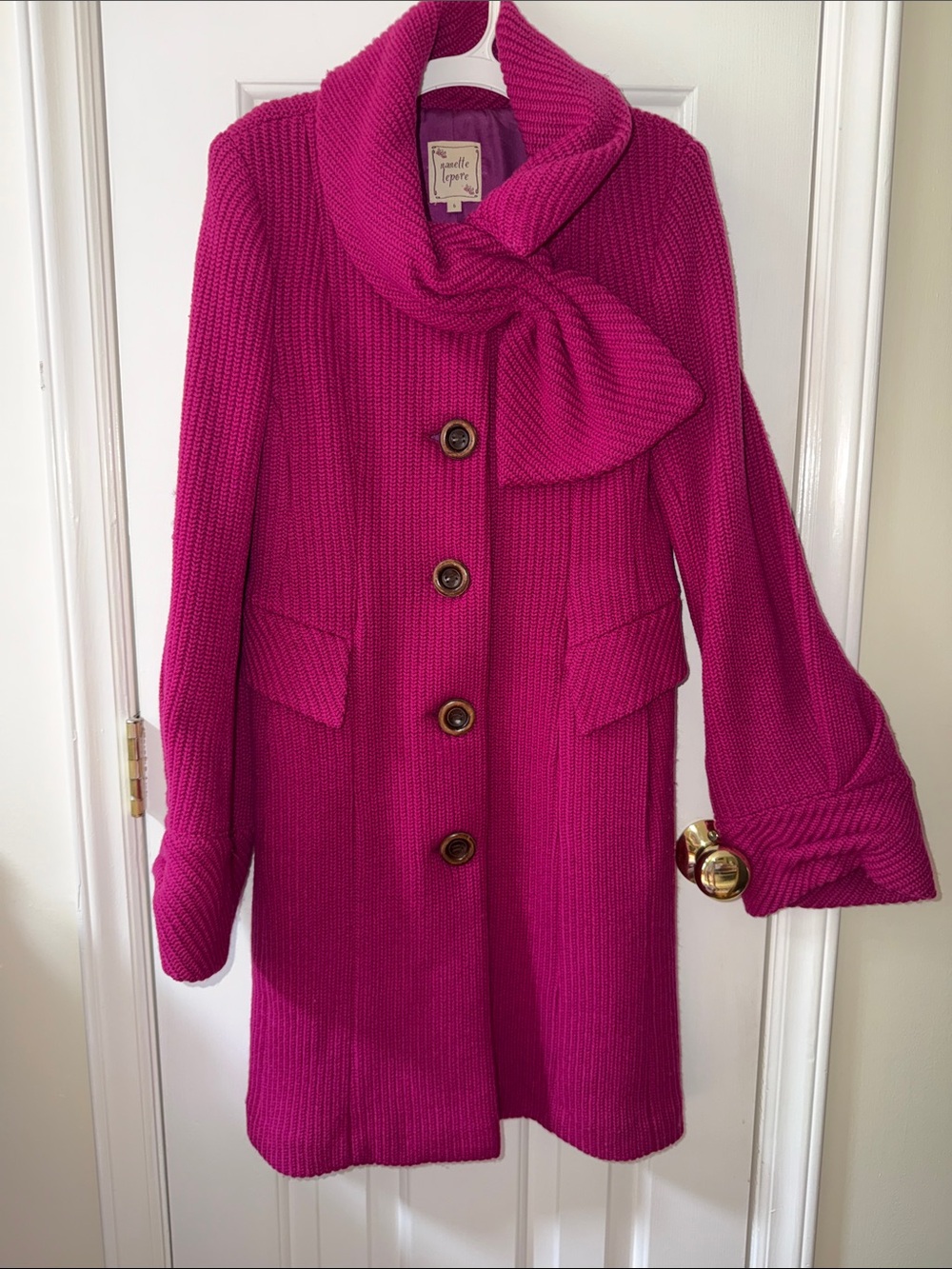 Nanette Lepore Hot Pink Chunky Knit Coat with Shawl Collar